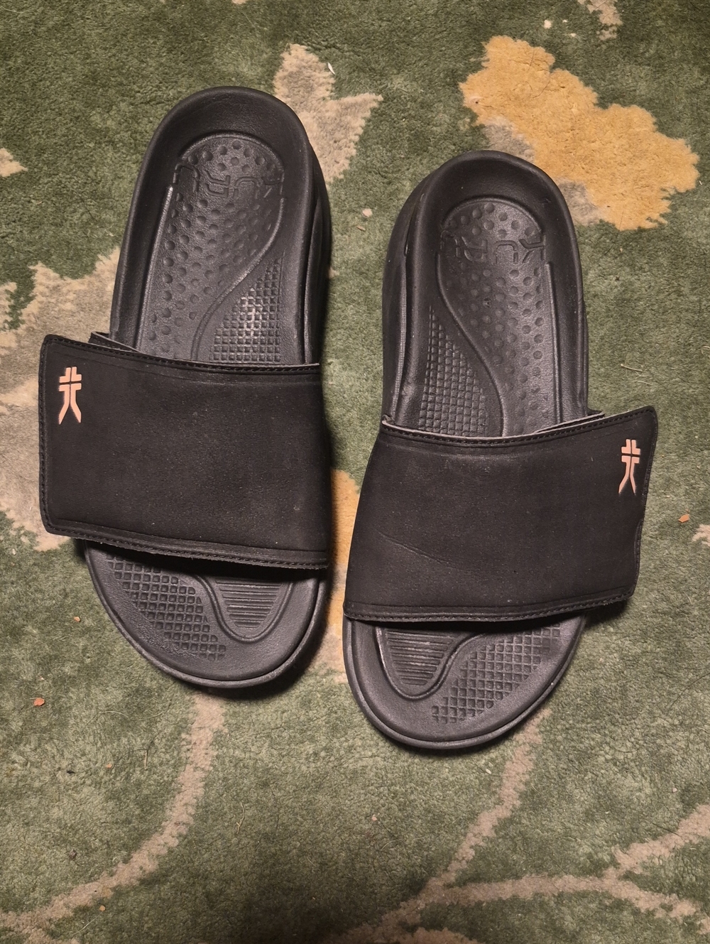 KURU Black Slide Sandals with Pink Logo Accent